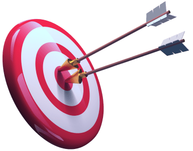 Red and White Bullseye with Dual Arrows Hitting the Center, Symbolizing Accurate and Successful Aiming.