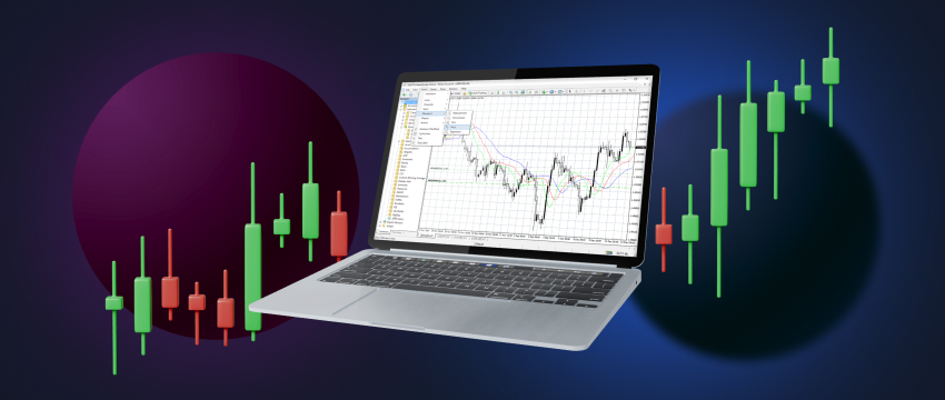 A laptop displaying real-time forex data accompanied by candlestick charts, portraying the world of forex trading.