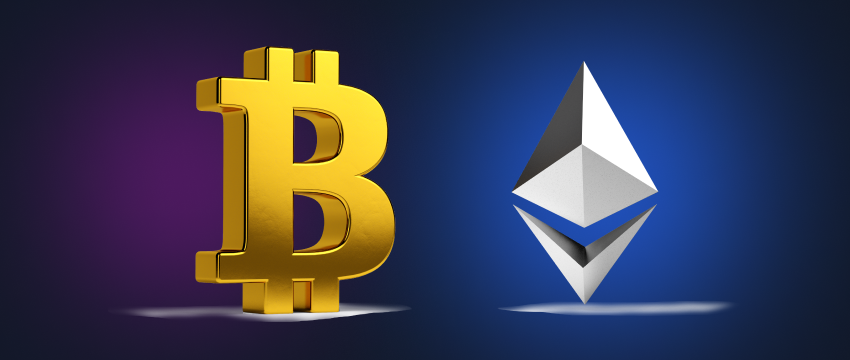 A representation of Bitcoin and Ethereum, two prominent cryptocurrencies, illustrating the diversity of the digital currency market.