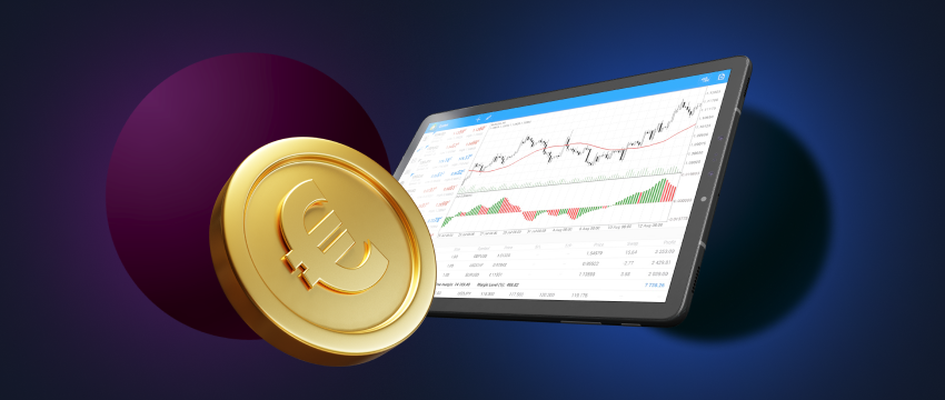 A gold coin sitting next to a tablet with a mt4 chart. Live trading with mt4 choose you currency pair