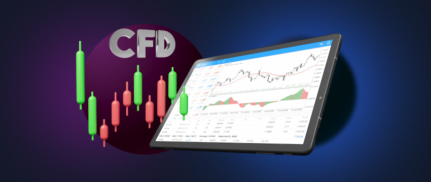 Une tablette affichant une plateforme de trading en ligne avec des CFDs négociés avec Metatrader 4.