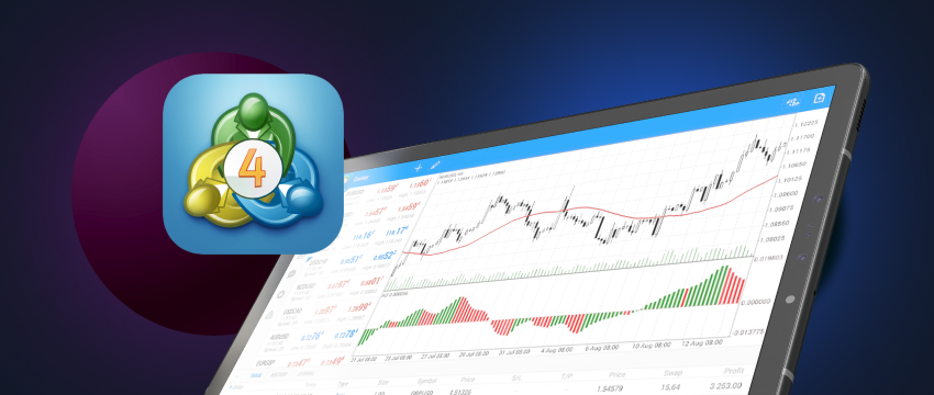 Forex trading app for Android on a tablet with Metatrader 4, facilitating seamless trading.