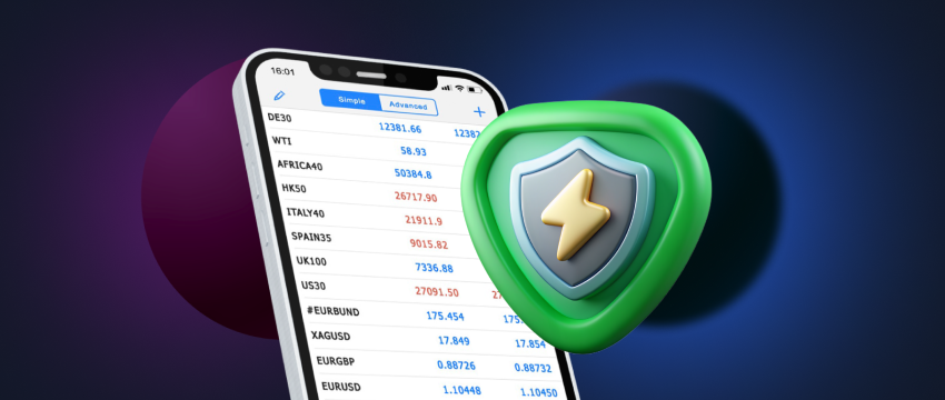 MetaTrader 4 mobile device displaying a forex trading interface with real-time charts and market data