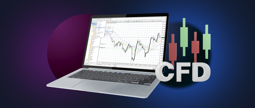 Ecrã de computador portátil que mostra a negociação forex com CFD na plataforma MT4, com foco em pares de forex.