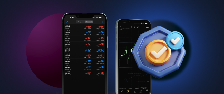 Dual smartphones showcasing an identical app, highlighting the role of feelings and trust in CFD trading.