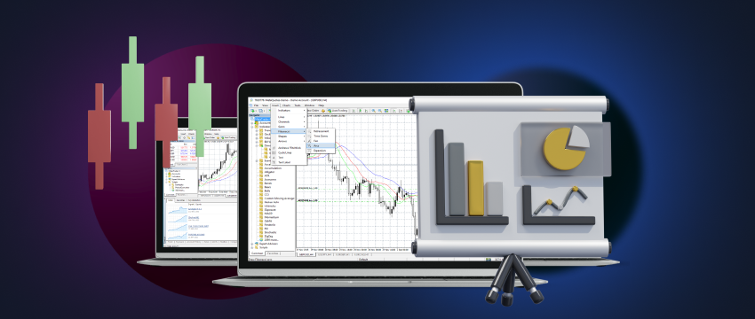 A laptop with a financial chart, representing forex trading skills and the MT4 mobile platform.