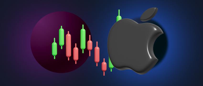 Chart displaying Apple stock price predictions with buy/sell indicators for forex pairs on a trading platform.