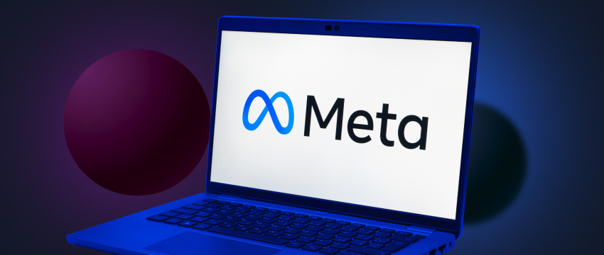 Meta platform logo displayed on a white background, featuring the stylized 'M' in blue.