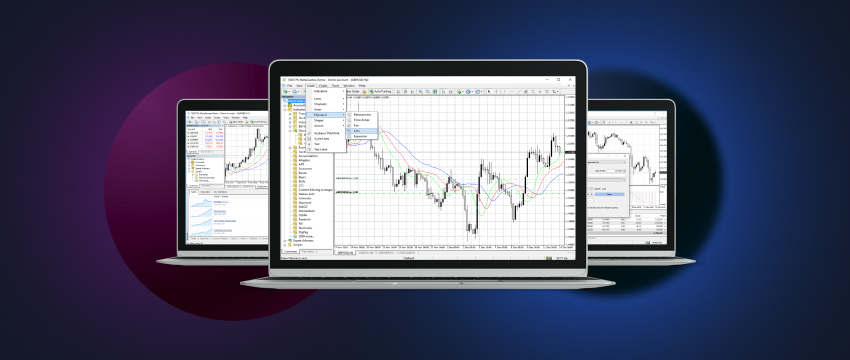 Laptops featuring trading indicators, illustrating a focused setup for analyzing market trends and trading strategies in Metatrader 4