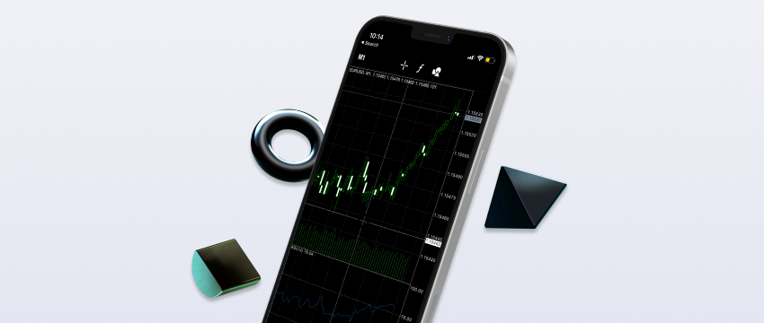 A smartphone featuring a financial graph, illustrating charting tools used in the MT4 trading platform.