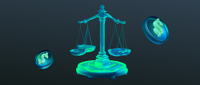 Une balance avec des pièces et des signes dollar, illustrant le concept de risque contre récompense dans des situations d’effet de levier en forex.